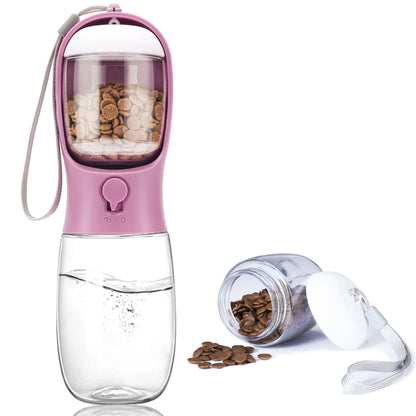 Dog Water Bottle with Food Container, Portable Leak Proof Pet Water Dispenser for Walking Hiking Travel, Puppy Essentials Accessories for Small Large Dogs, Dog Gifts (10oz/15oz/19oz)