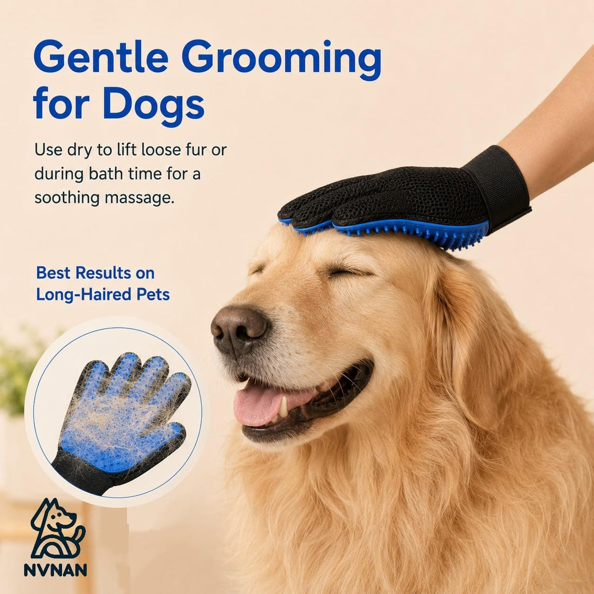 NVNAN Pet Hair Removal Glove for Dogs & Cats, 2-Pack Blue