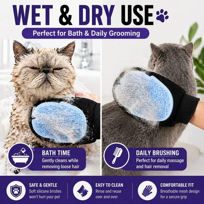 Pet Grooming Gloves for Dogs & Cats – Double Sided Deshedding Glove, Hair Remover & Massage Brush for Shedding Fur (Light Blue)