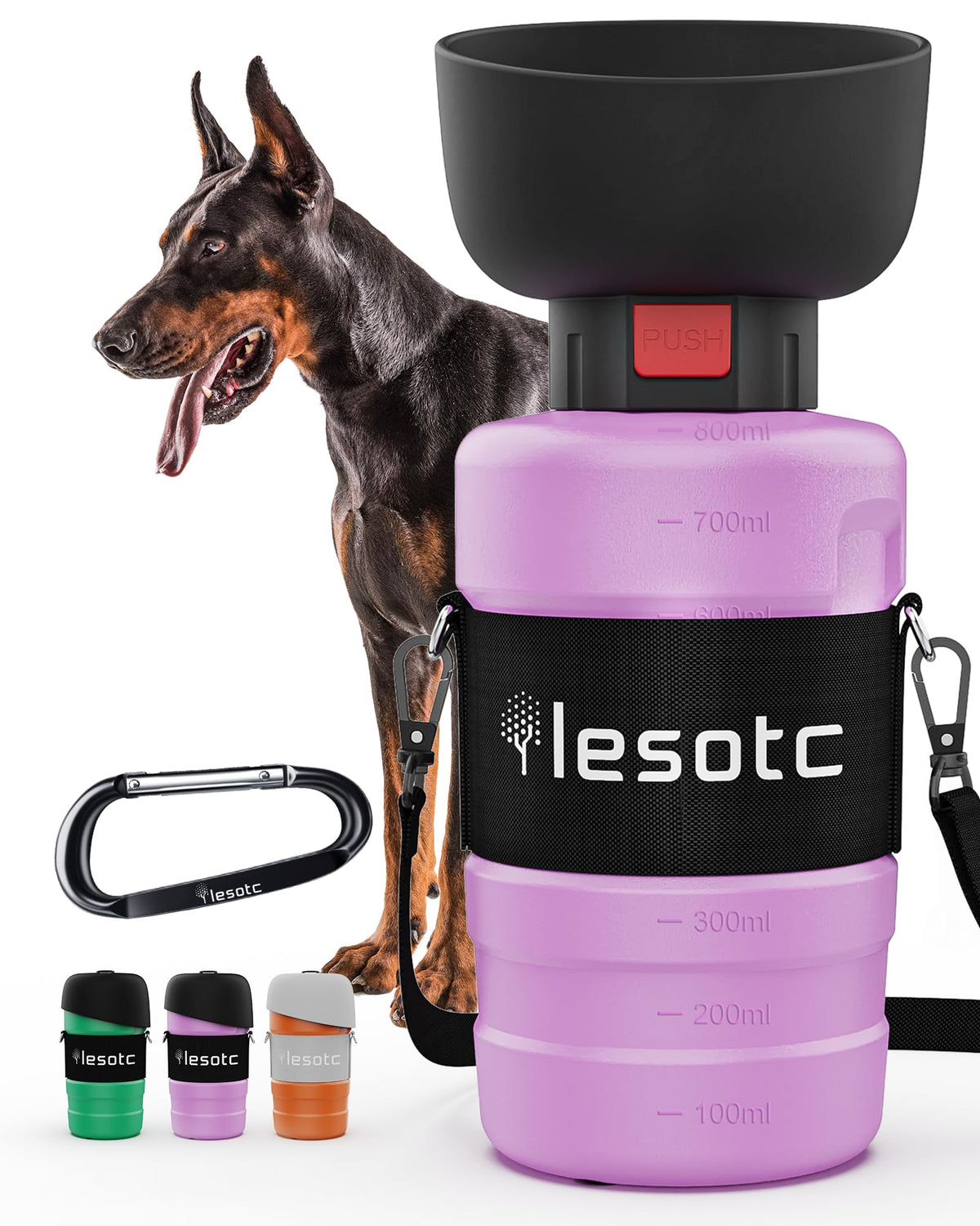 lesotc Dog Water Bottle, Portable Pet Dispenser with Water Bowl, Leak Proof Pet Travel Squeeze Bottle, Puppy Essentials Dog Stuff Accessories for Outdoor Walking, Hiking, Camping