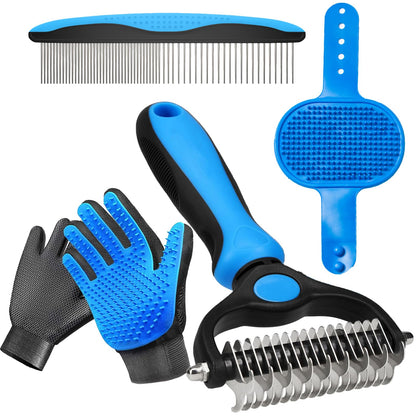 NVNAN 5-Piece Dog Grooming Brush Set with Grooming Gloves