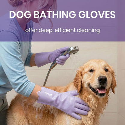 Silicone Pet Grooming Gloves Dog Washing Gloves for Bathing, 1 Pair Purple
