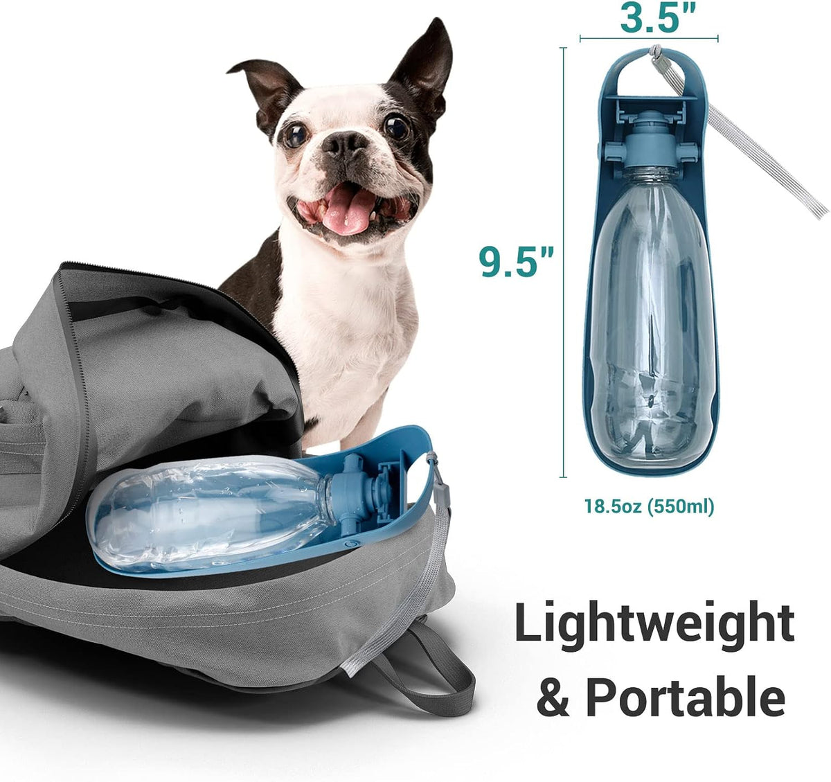 Portable Dog Water Bottle, 18.5OZ Large Dog Travel Water Bottle Leak-Proof Pet Water Dispenser with Carrying Lanyard, Ideal for Outdoor Walking Hiking Travel