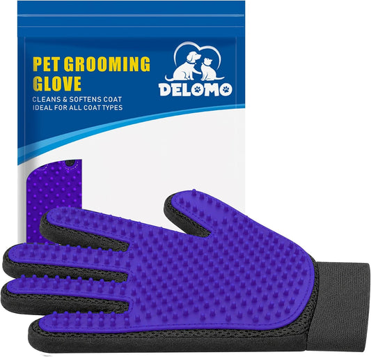 Pet Hair Removal Glove with 255 Silicone Tips for Dogs & Cats, Right Purple