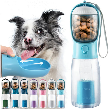 Portable Water Bottle for Small Dogs, 3 in 1 Pet Travel Bowl Dispenser with Food Treat Container & Poop Bag Holder, Summer Hiking Walking Accessories for Puppy On The Go - Pink, 10oz