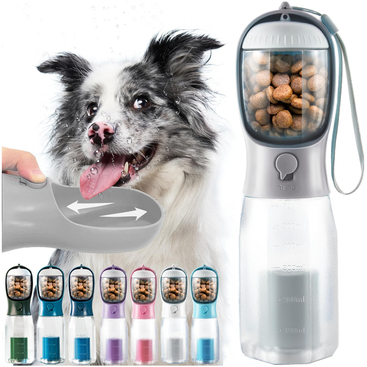 Portable Water Bottle for Small Dogs, 3 in 1 Pet Travel Bowl Dispenser with Food Treat Container & Poop Bag Holder, Summer Hiking Walking Accessories for Puppy On The Go - Pink, 10oz