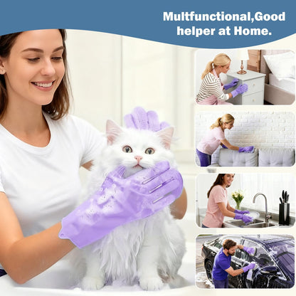 Pet Grooming Gloves, Silicone Bath Massage Gloves, Wet & Dry Use for Cats Dogs (Purple)