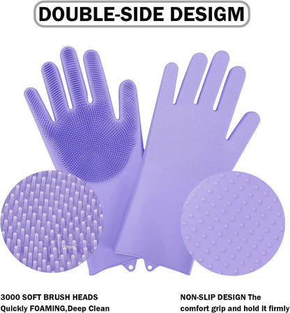 Pet Grooming Gloves, Silicone Bath Massage Gloves, Wet & Dry Use for Cats Dogs (Purple)