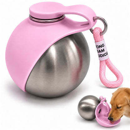 2-in-1 Portable Dog Water Bottle with Foldable Bowl, 10 oz, Plastic-Blue