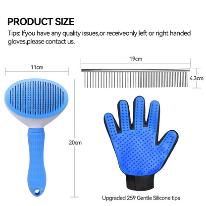 Dog & Cat Brush,Pet Grooming Kit 4PCS- Dog Brush for Shedding| A Pair Pet Hair Removal Gloves| Metal Comb for dog.Removes Undercoat, Tangled, Dirt and Massages. All hair Types