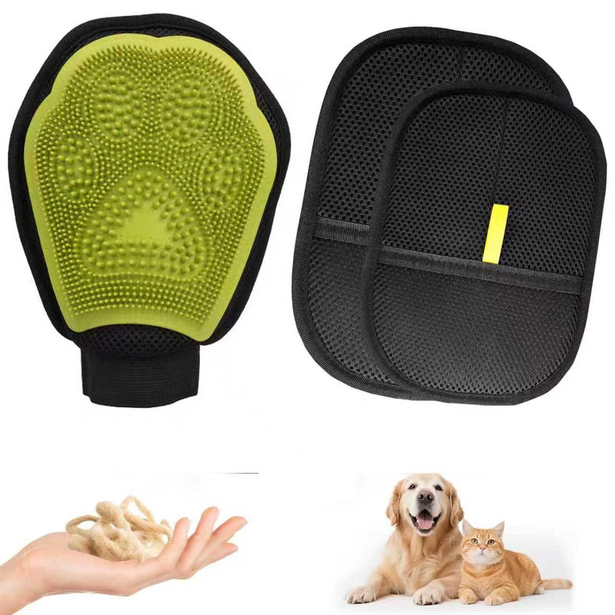 Pet Hair Remover Gloves Bath Brush Gentle Shedding Brushes,Pet Hair Remover Tool for Carpet, Curtain, Clothing, Couch, Car Seat (2PCS)