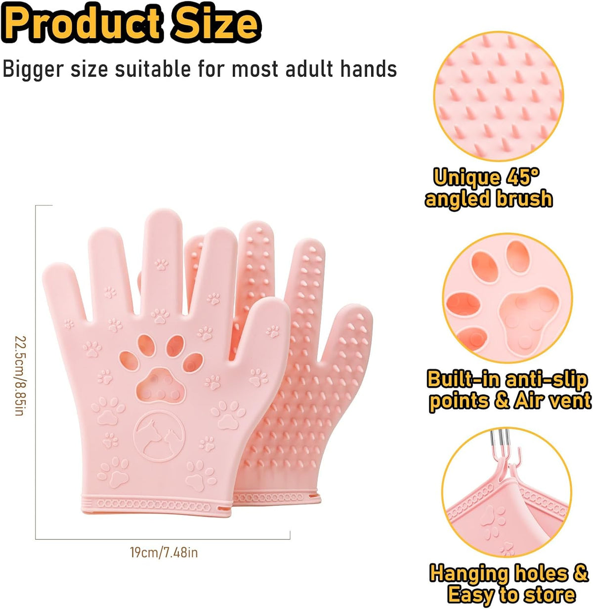 Pet Hair Removal Gloves Grooming 2 Pair Pink & Grey