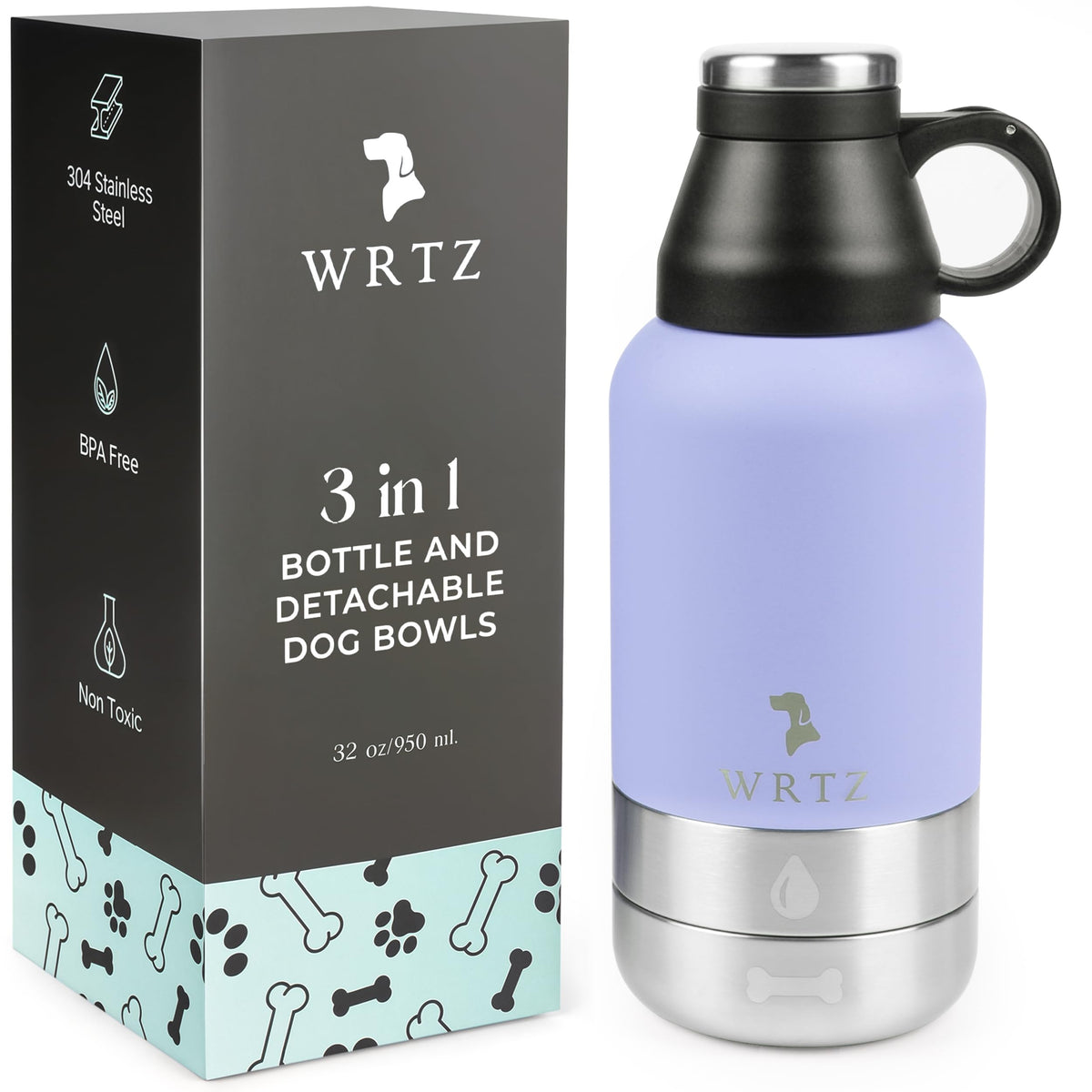 Portable Dog Water Bottle with 2 Removable Water Bowls for Dogs – Leak-Proof Insulated Stainless Steel Dog Water Bottle - Travel Accessories for Dogs - 32oz - Teal