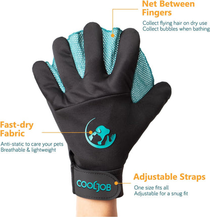 COOLJOB Patented Pet Grooming Gloves with Web, Dog Washing, Bathing, Medium