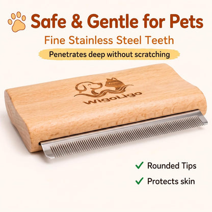 Pet Deshedding Brush for Dog, Wooden Dog Brush Shedding Tool, Pet Pro Grooming Tool for Short, Medium & Long Hair Cats and Dogs | 5 Inch