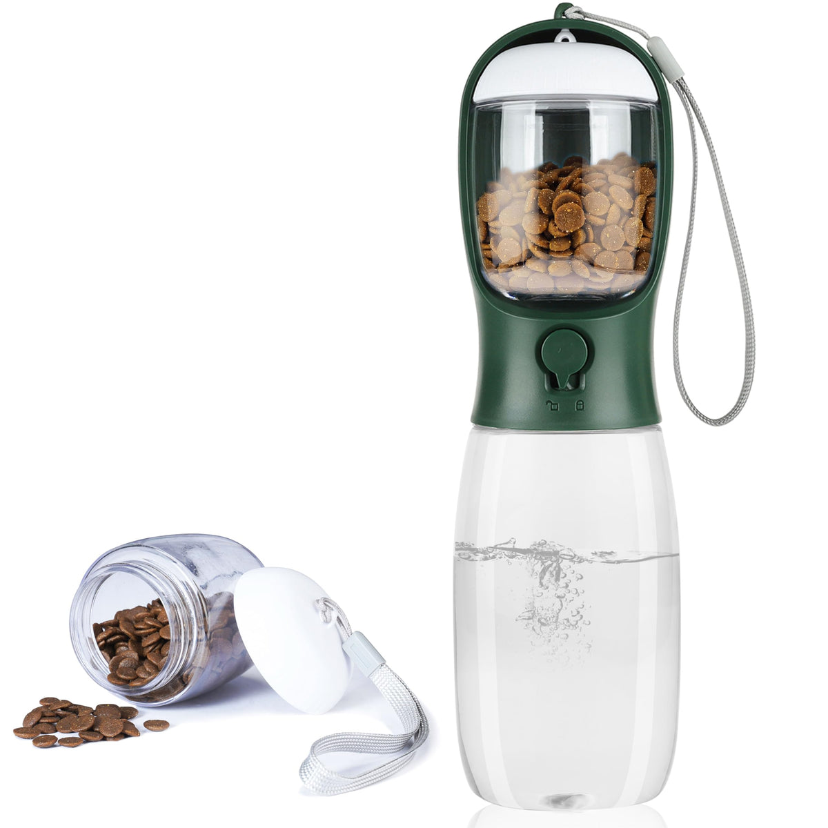Dog Water Bottle with Food Container, Portable Leak Proof Pet Water Dispenser for Walking Hiking Travel, Puppy Essentials Accessories for Small Large Dogs, Dog Gifts (10oz/15oz/19oz)