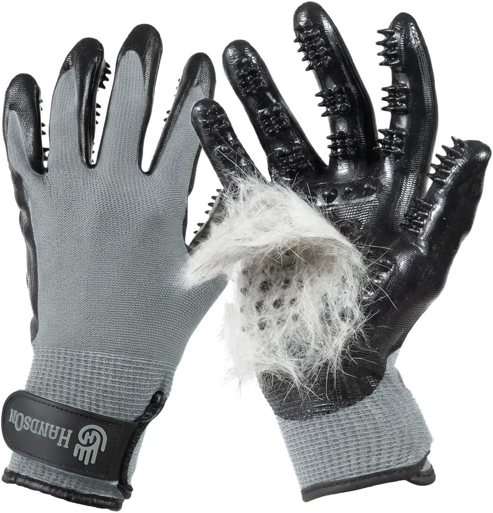 H HANDSON Pet Grooming Gloves - Patented #1 Ranked, Award Winning Shedding, Bathing, & Hair Remover Gloves - Gentle Brush for Cats, Dogs, and Horses (Grey, Small)