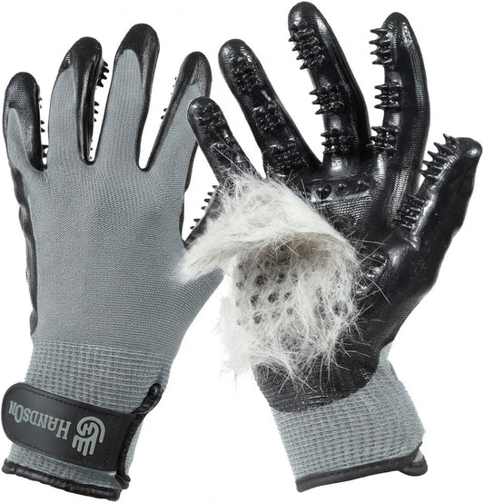 H HANDSON Pet Grooming Gloves - Patented #1 Ranked, Award Winning Shedding, Bathing, & Hair Remover Gloves - Gentle Brush for Cats, Dogs, and Horses (Grey, Small)