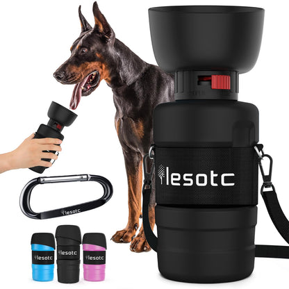 lesotc Dog Water Bottle, Portable Pet Dispenser with Water Bowl, Leak Proof Pet Travel Squeeze Bottle, Puppy Essentials Dog Stuff Accessories for Outdoor Walking, Hiking, Camping