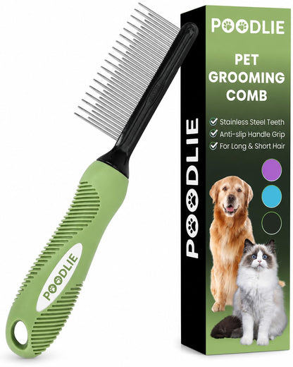 Poodle Dematting Fur Rake Comb Brush for Dogs and Cats - Long 2.5" Steel Safety Blades Metal Comb for Detangling Matted or Knotted Undercoat Hair