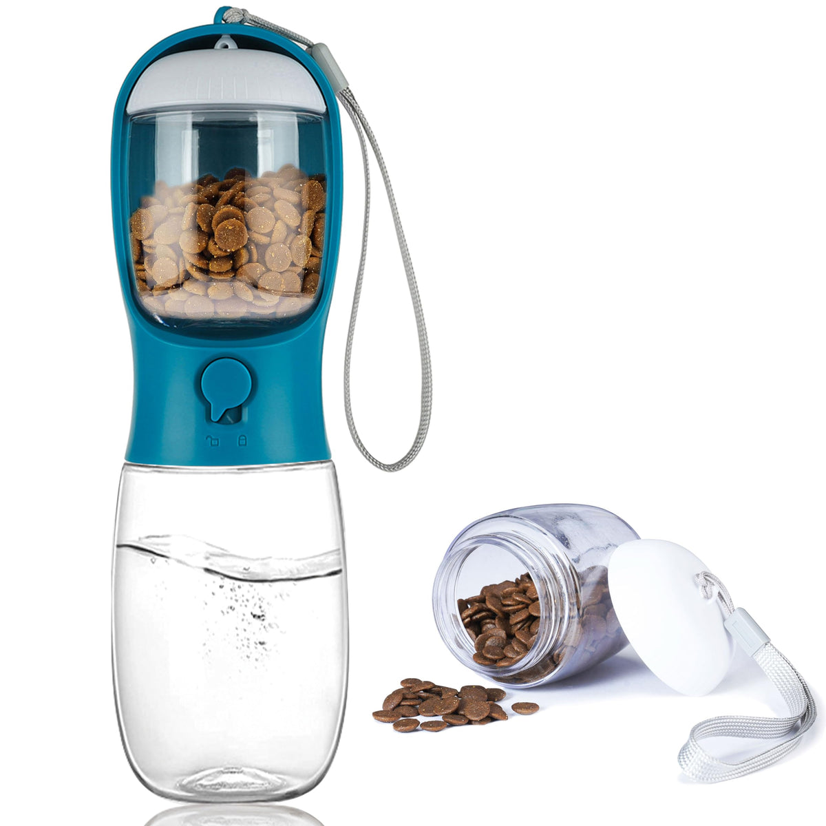 Dog Water Bottle with Food Container, Portable Leak Proof Pet Water Dispenser for Walking Hiking Travel, Puppy Essentials Accessories for Small Large Dogs, Dog Gifts (10oz/15oz/19oz)