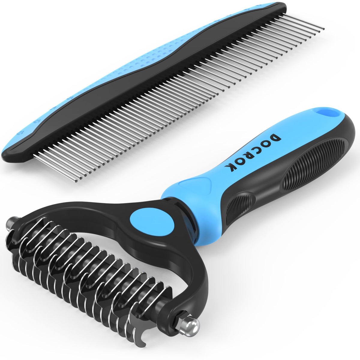 Docrok Pet Grooming Brush and Metal Comb Combo for Dogs & Cats, Green