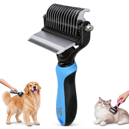 Dog Deshedding Brush & Grooming Glove Kit, Double-Sided 22 87 Teeth Undercoat Rake & Dematting Comb for Dog Cat Grooming Tools for Loose Fur, Short to Long Hair Reduces Shedding, Blue Small