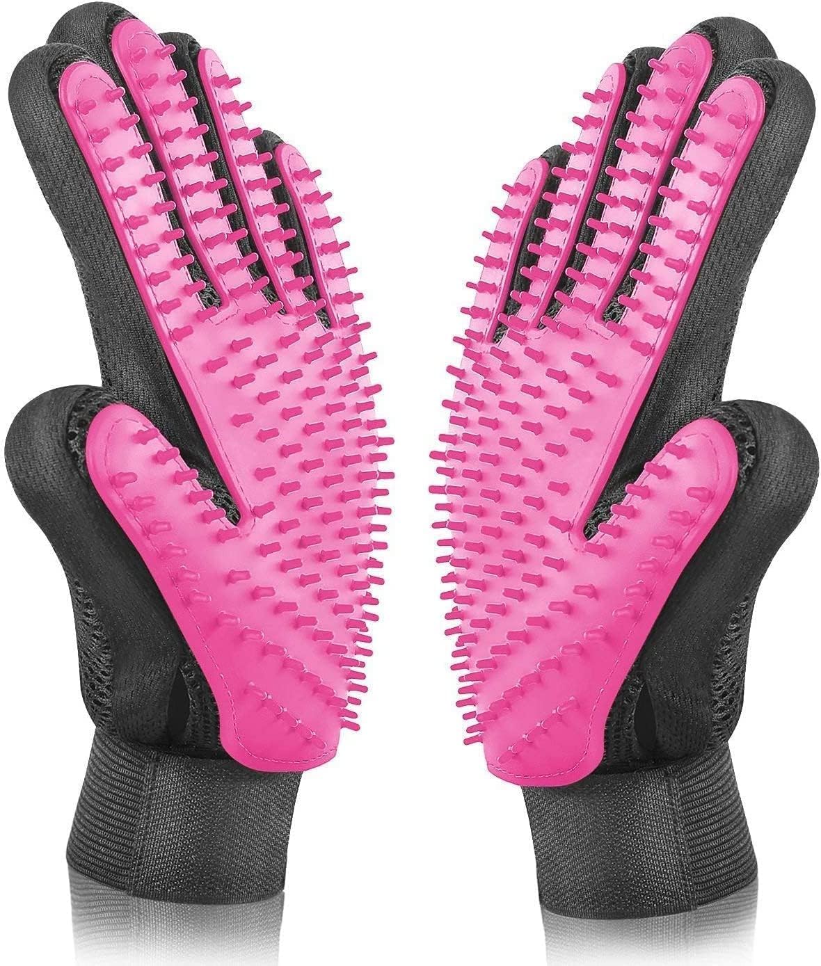 Pet Grooming Glove - Gentle Deshedding Brush Glove - Efficient Pet Hair Remover Mitt - Massage Tool with Enhanced Five Finger Design - Perfect for Dogs & Cats with Long & Short Fur (Blue)