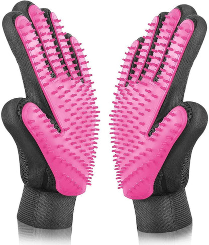 Pet Grooming Glove - Gentle Deshedding Brush Glove - Efficient Pet Hair Remover Mitt - Massage Tool with Enhanced Five Finger Design - Perfect for Dogs & Cats with Long & Short Fur (Blue)