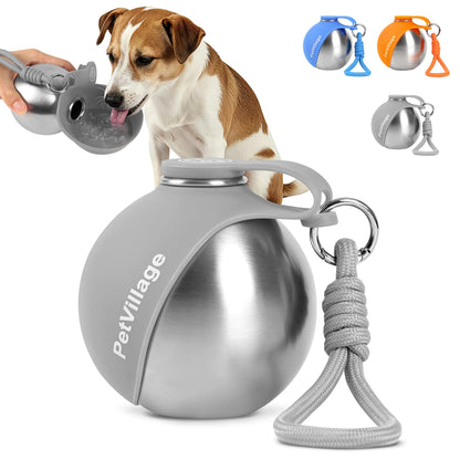 2-in-1 Dog Water Bottle with Foldable Bowl, Portable Leak-Proof Pet Travel Water Dispenser, Stainless Steel Dog Hydration Bottle for Walking, Hiking, Small Dogs & Puppies, PawSip Blue 10oz