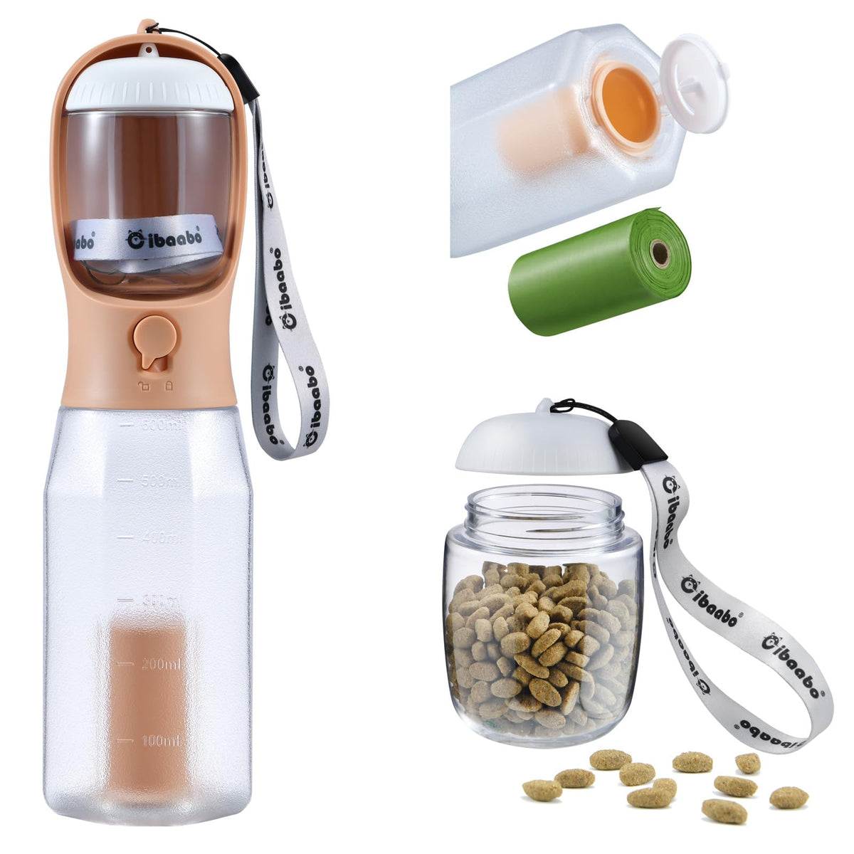 Cibaabo Dog Water Bottle with Food Container & Poop Bag Holder & Filter