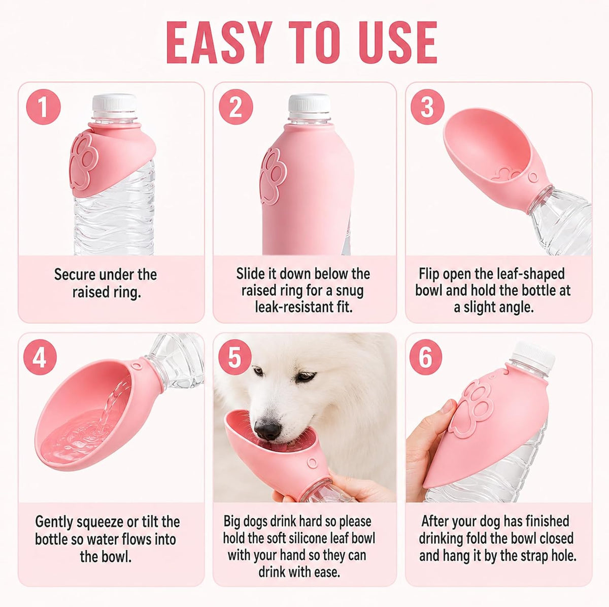 2PCS Portable Dog Water Bottle Attachment, Slip-On Pet Water Bowl, Dog Water Bottle Adapter for Standard Water Bottles Leak Proof Outdoor Pet Water Feeder Bowl(Green+Pink)