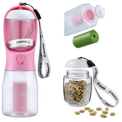 Cibaabo Dog Water Bottle with Food Container & Poop Bag Holder & Filter