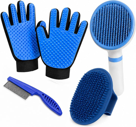 NVNAN 5-Piece Dog Grooming Brush Set with Grooming Gloves