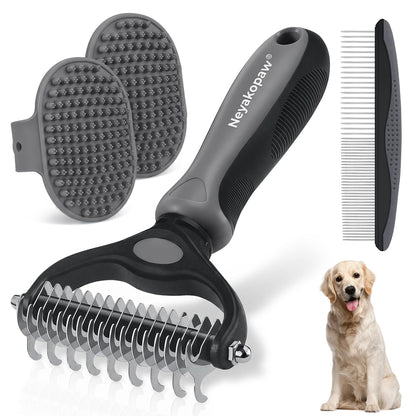 Pet Grooming Rake for Dogs and Cats - Double-Sided Deshedding Dematting Tool, 4-in-1 Undercoat Rake & Metal Comb for Long and Short Haired Pets, Reduces Shedding by 95%, 4Pack
