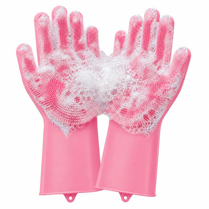 Silicone Dishwashing Gloves with Scrubber Bristles, Food-Grade Cleaning Mitts for Kitchen Dishes, Pet Grooming & Car Wash