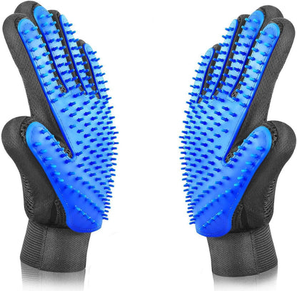 Pet Grooming Glove - Gentle Deshedding Brush Glove - Efficient Pet Hair Remover Mitt - Massage Tool with Enhanced Five Finger Design - Perfect for Dogs & Cats with Long & Short Fur (Blue)