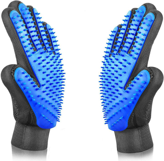 Pet Grooming Glove - Gentle Deshedding Brush Glove - Efficient Pet Hair Remover Mitt - Massage Tool with Enhanced Five Finger Design - Perfect for Dogs & Cats with Long & Short Fur (Blue)