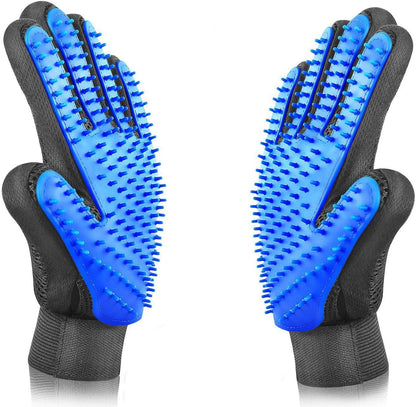 Pet Grooming Glove - Gentle Deshedding Brush Glove - Efficient Pet Hair Remover Mitt - Massage Tool with Enhanced Five Finger Design - Perfect for Dogs & Cats with Long & Short Fur (Blue)