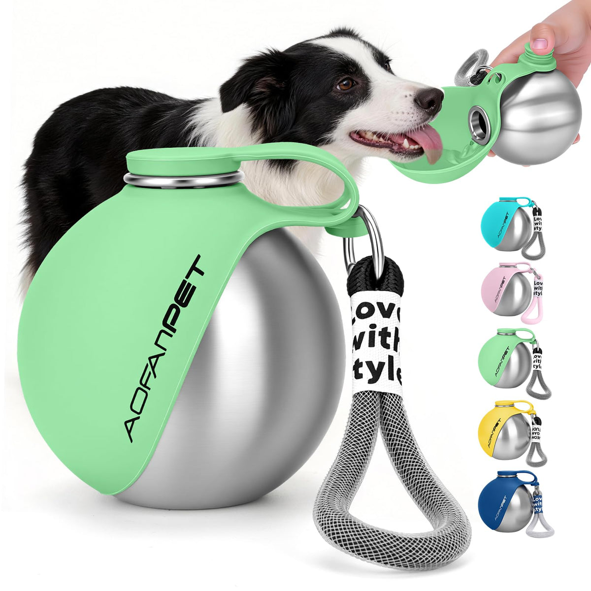 Portable Dog Water Bottle 10oz Stainless Steel Travel Bowl