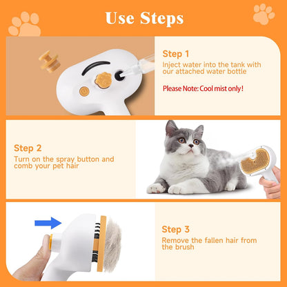 Pet Steam Brush for Dog & Cat Includes Waterless 2*Shampoo