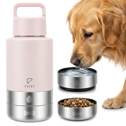 Dog Water Bottle 32oz, Insulated Stainless Steel Travel Water Dispenser with 2 Detachable Dog Bowls for Food and Water, Leak Proof Portable Pet Drinking Cup for Walking Hiking Camping
