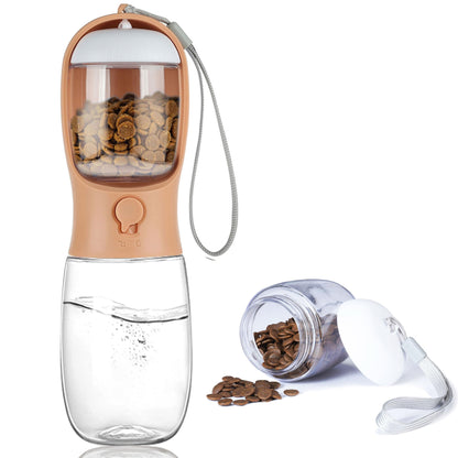 Dog Water Bottle with Food Container, Portable Leak Proof Pet Water Dispenser for Walking Hiking Travel, Puppy Essentials Accessories for Small Large Dogs, Dog Gifts (10oz/15oz/19oz)