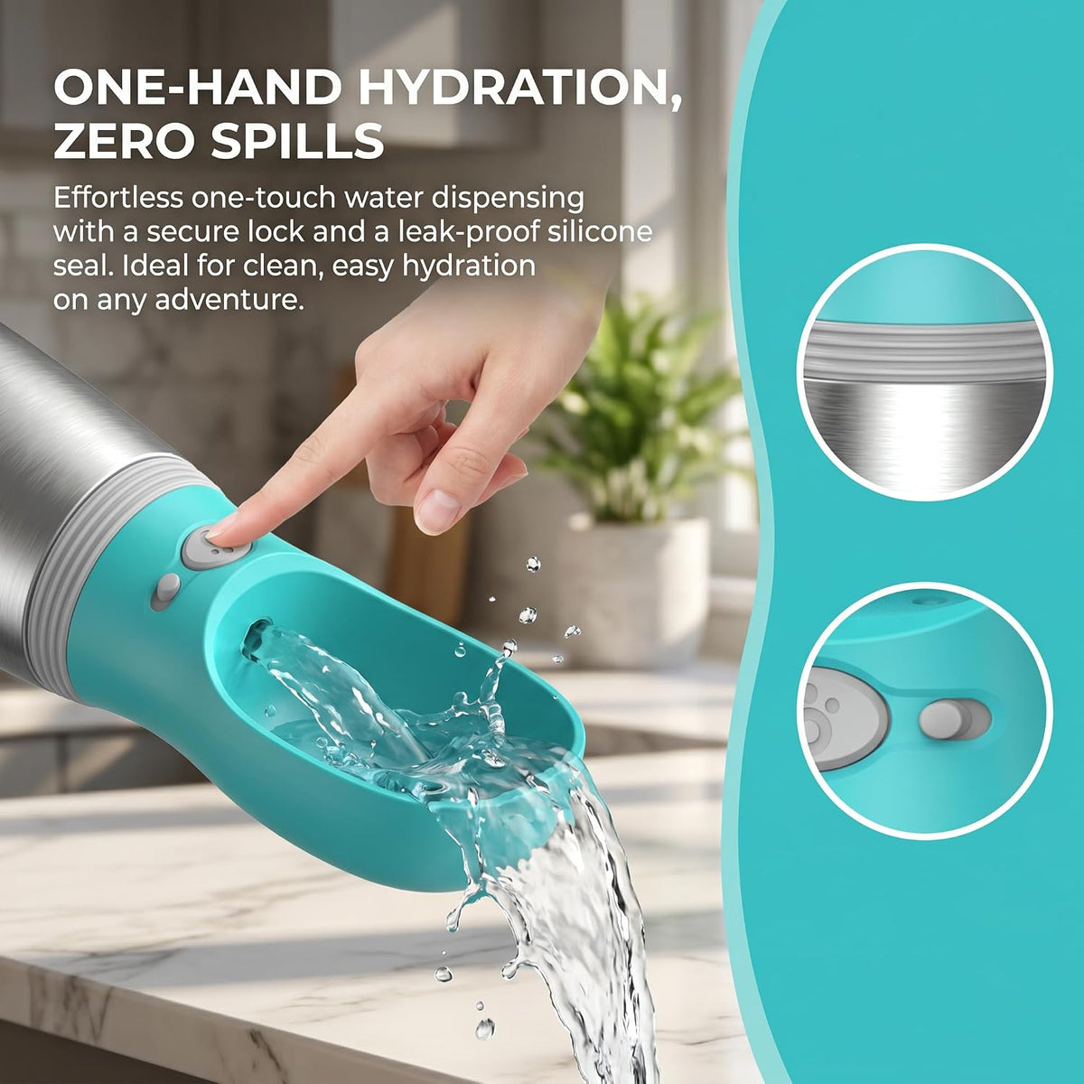 Dog Water Bottle, 23.67 oz Portable Stainless Steel Pet Water Dispenser