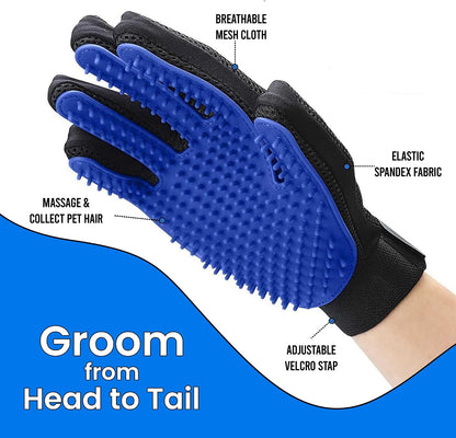 Blue Pet Hair Remover Gloves - 1 Pair, Pet Grooming Gloves | Cat Hair Remover | Gentle Deshedding Brushes for Dogs, Cats & Horses | Dog Washing Gloves