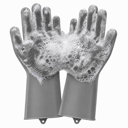 Silicone Dishwashing Gloves with Scrubber Bristles, Food-Grade Cleaning Mitts for Kitchen Dishes, Pet Grooming & Car Wash
