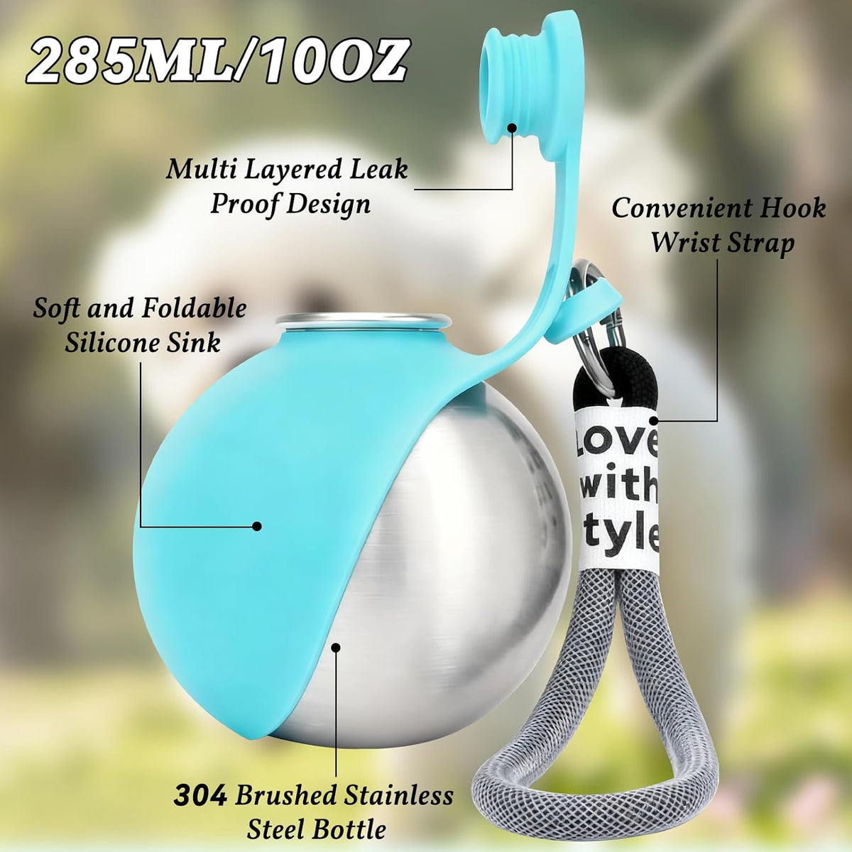 Dog Water Bottle Portable - Travel Dogs Walking Bottles for Drinking 2 in 1 Foldable Stainless Steel Pet Waters Dispenser Silicone Bowl Leakproof for Puppy Outdoor