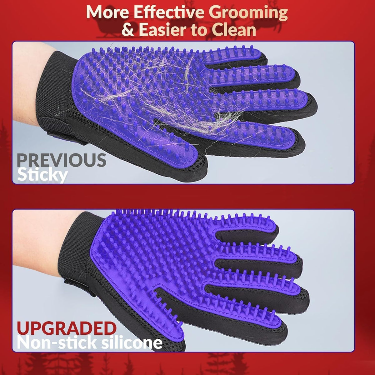 Pet Hair Removal Glove with 255 Silicone Tips for Dogs & Cats, Right Purple
