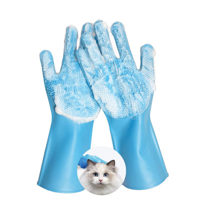 Pet Grooming Gloves, Silicone Bath Massage Gloves, Wet & Dry Use for Cats Dogs (Purple)