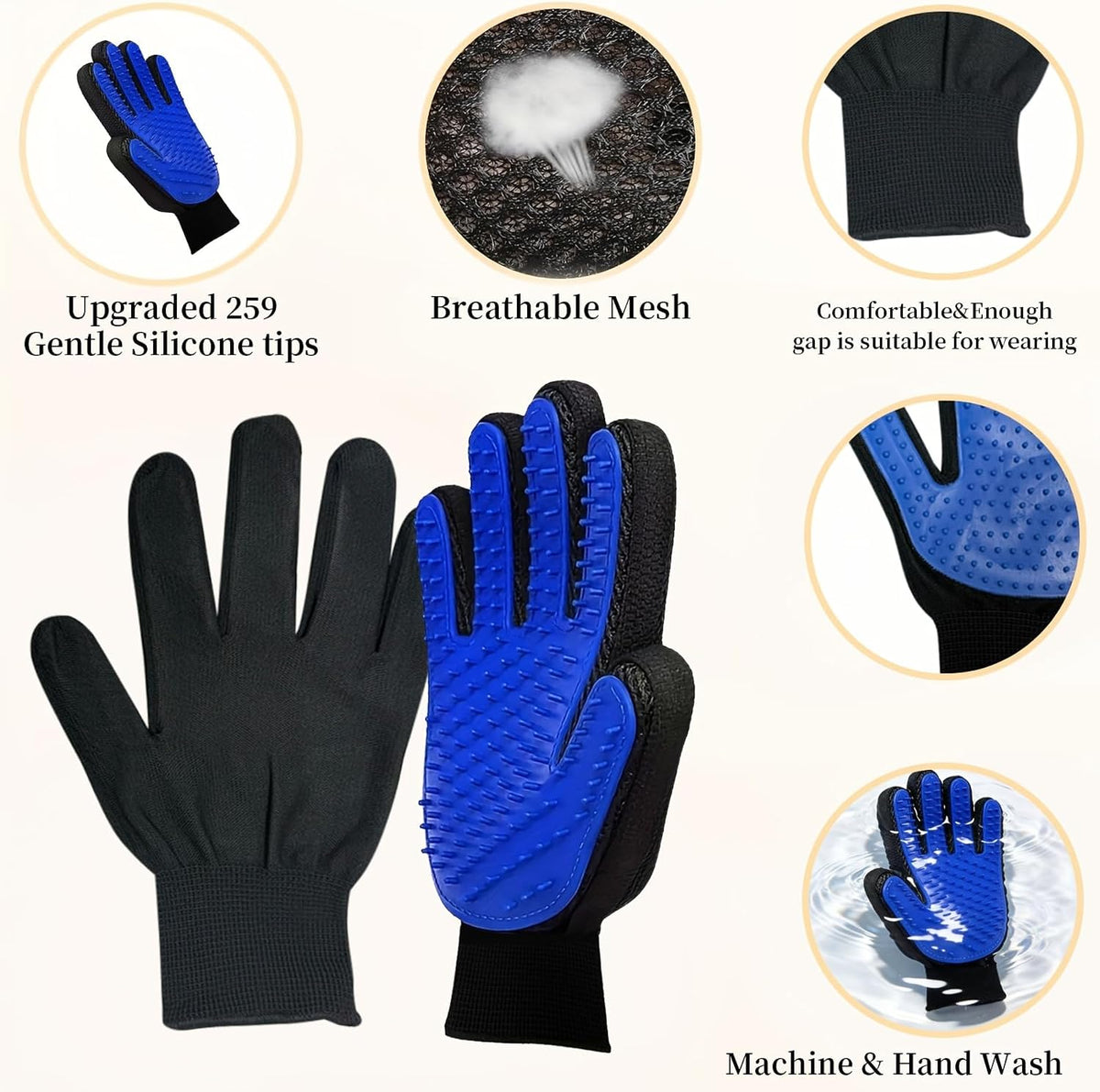 2 Pack Pet Deshedding Massage Grooming Gloves for Dogs & Cats, Floating Hair Remover Tool, Cat Cleaning Grooming Gloves, Pet Massage & Petting Gloves, Deshedding Glove Brush